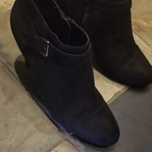 Black faux suede ankle boots with heels
